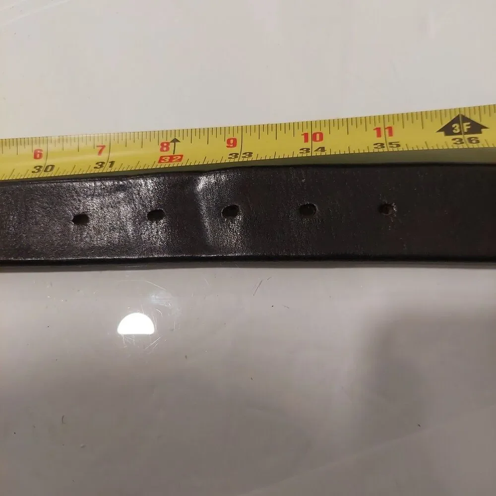 Vintage Structure Italian Leather Belt Black Solid Brass Buckle Made in USA 32